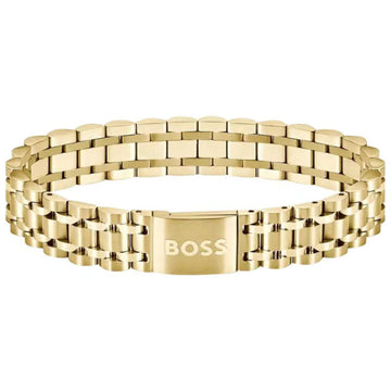 Ανδρικό βραχιόλι Boss 1580645 ατσάλινο με χρυσό μπρασελέ.